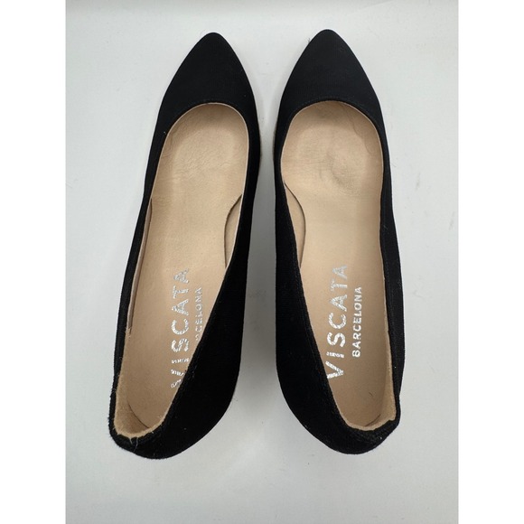 Viscata Shoes Women 9 Black Roses Canvas V Cut Espadrille Wedges Preppy Luxury - Picture 10 of 12